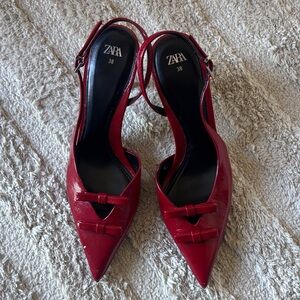 Zara Red Patent Pointed Toe Slingback Heels